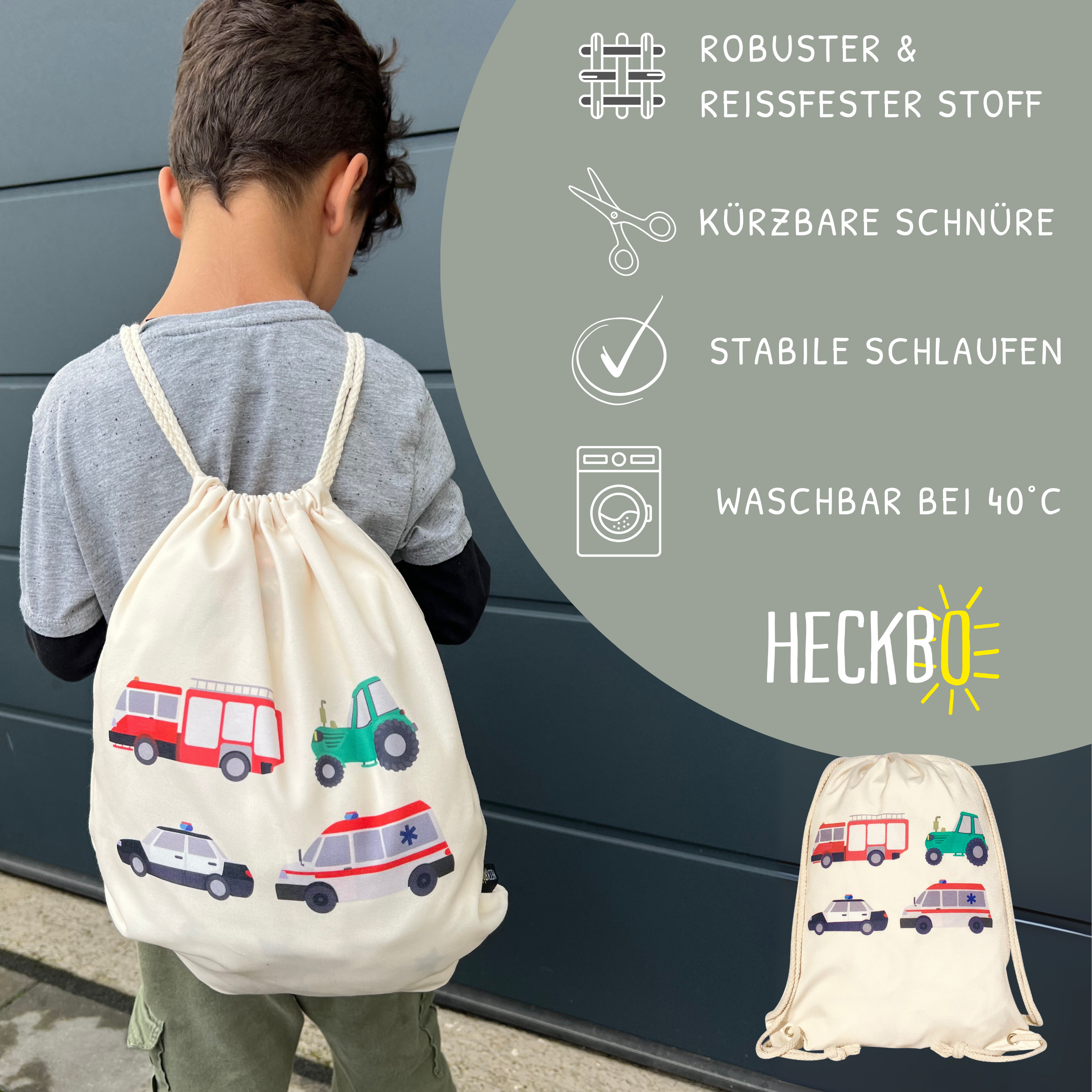 Kinder Turnbeutel Autos beige