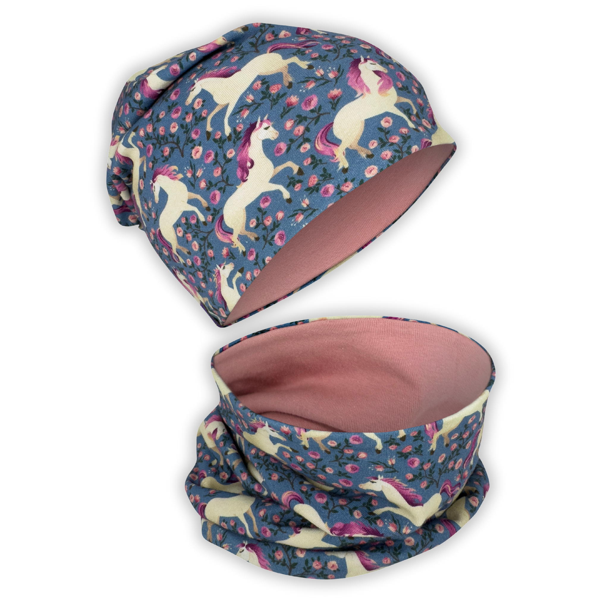 Kinder Beanie Mütze &amp; Loop Set - Pferd