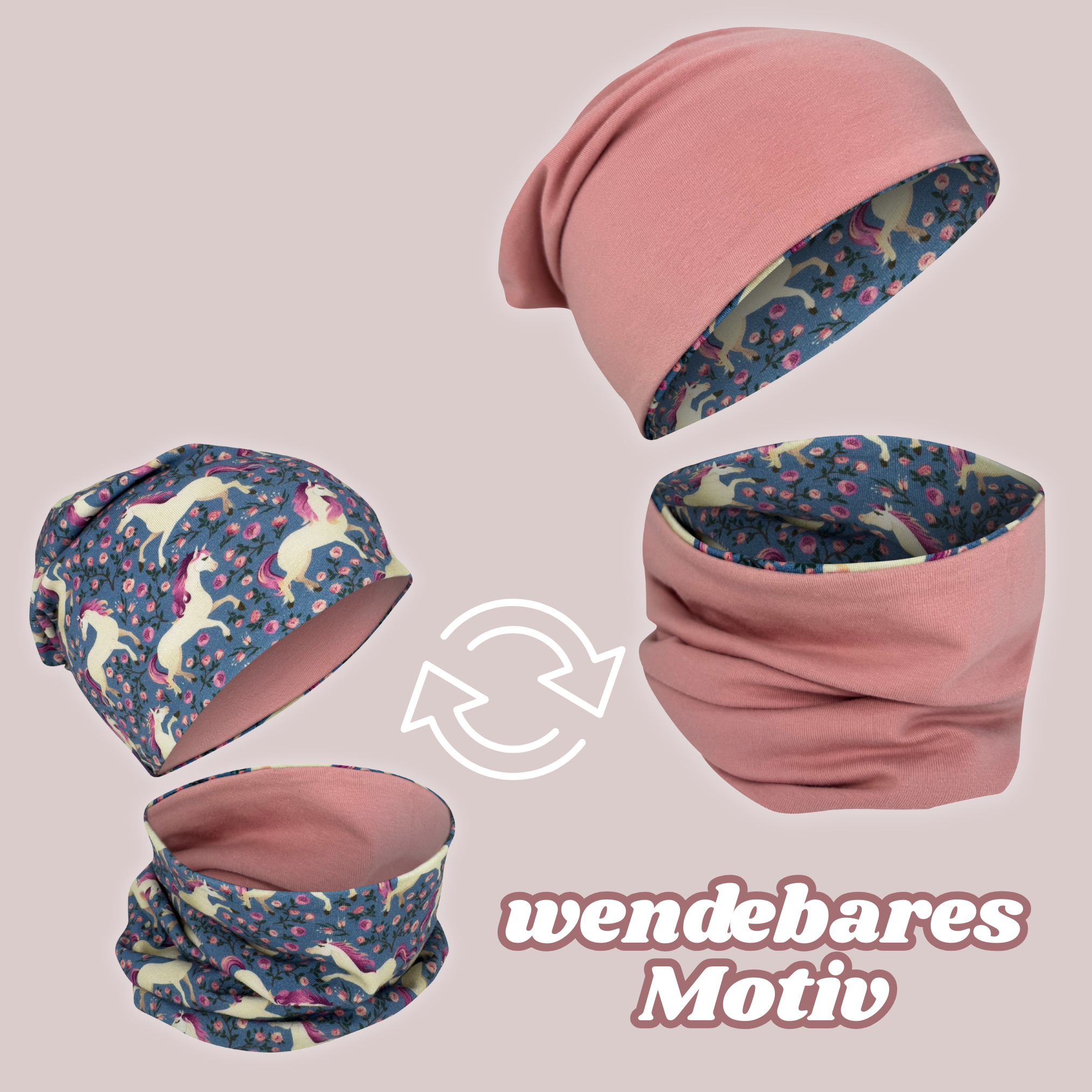 Kinder Beanie Mütze &amp; Loop Set - Pferd