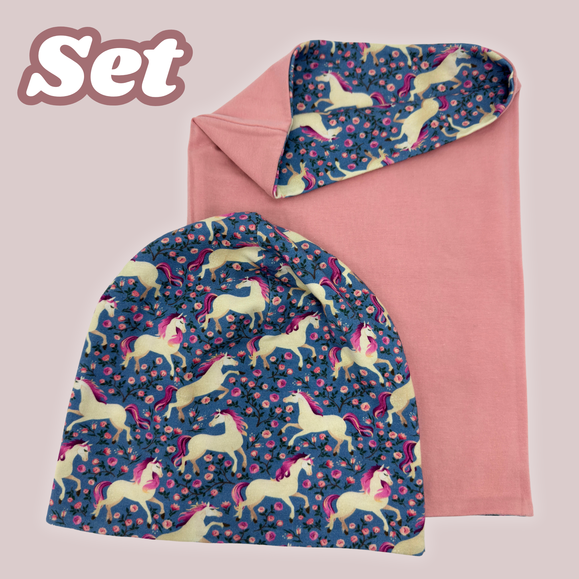 Kinder Beanie Mütze &amp; Loop Set - Pferd
