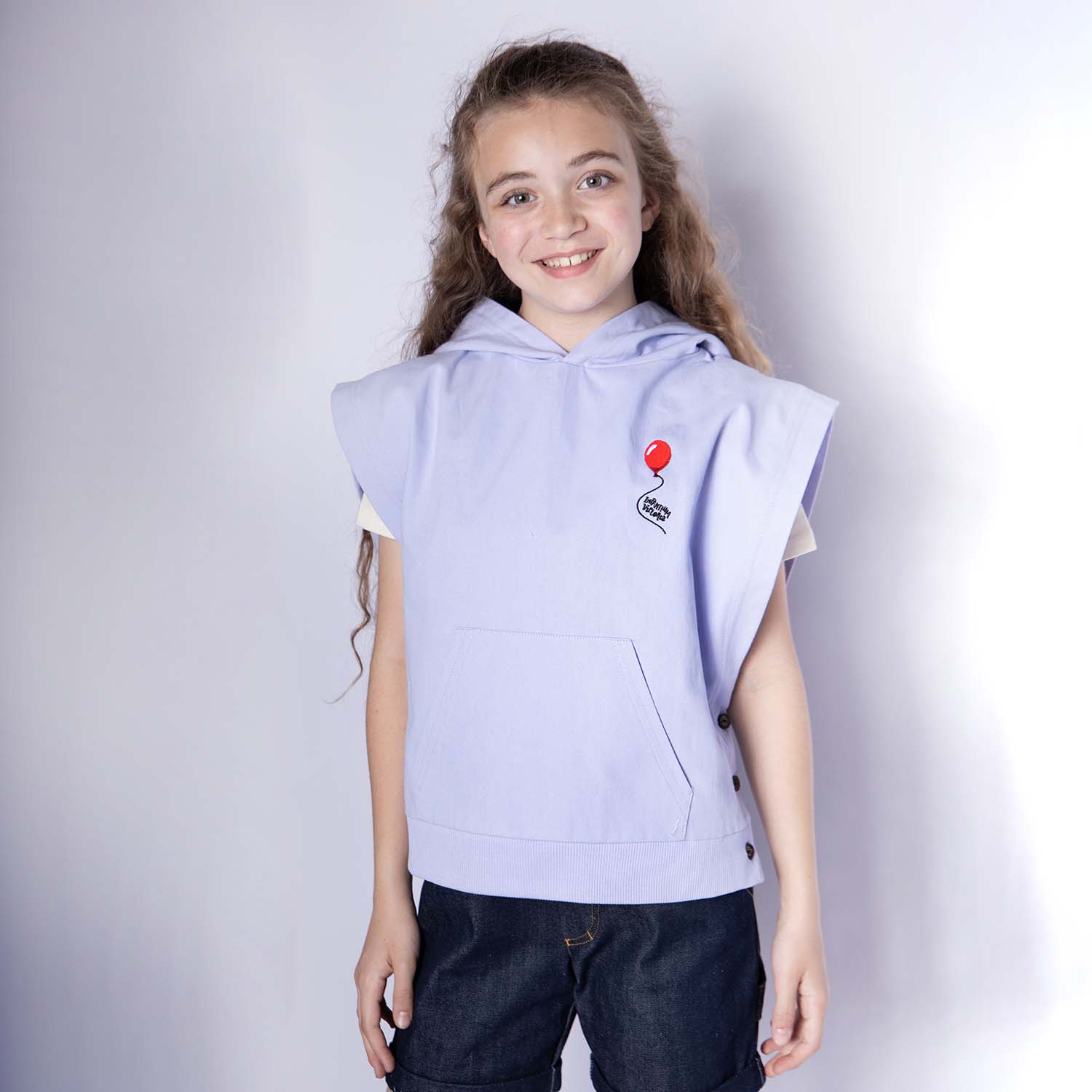 Kids Lilac Sleeveless Hoodie with Embroidery