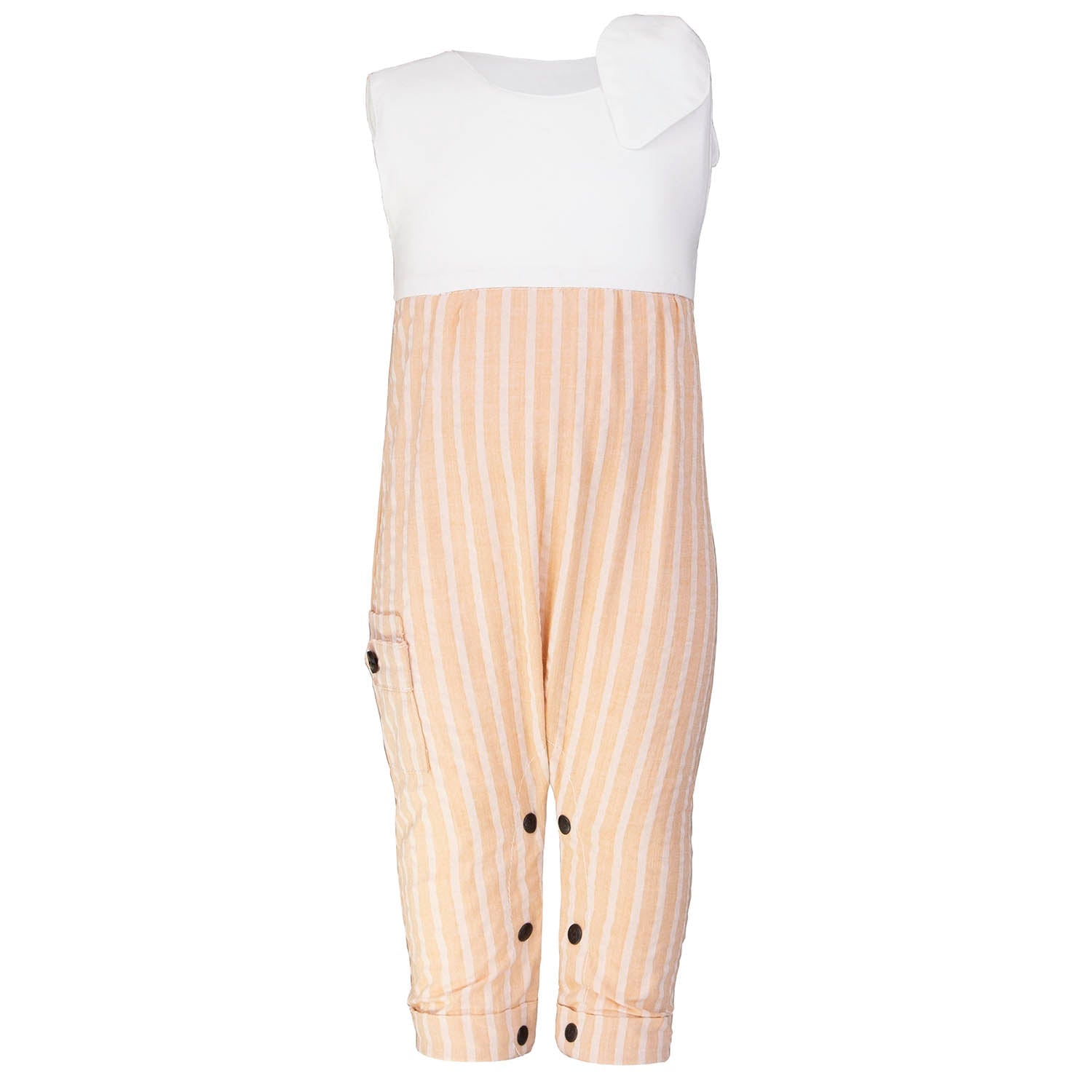 Peach Seersucker Baby Romper with Bow