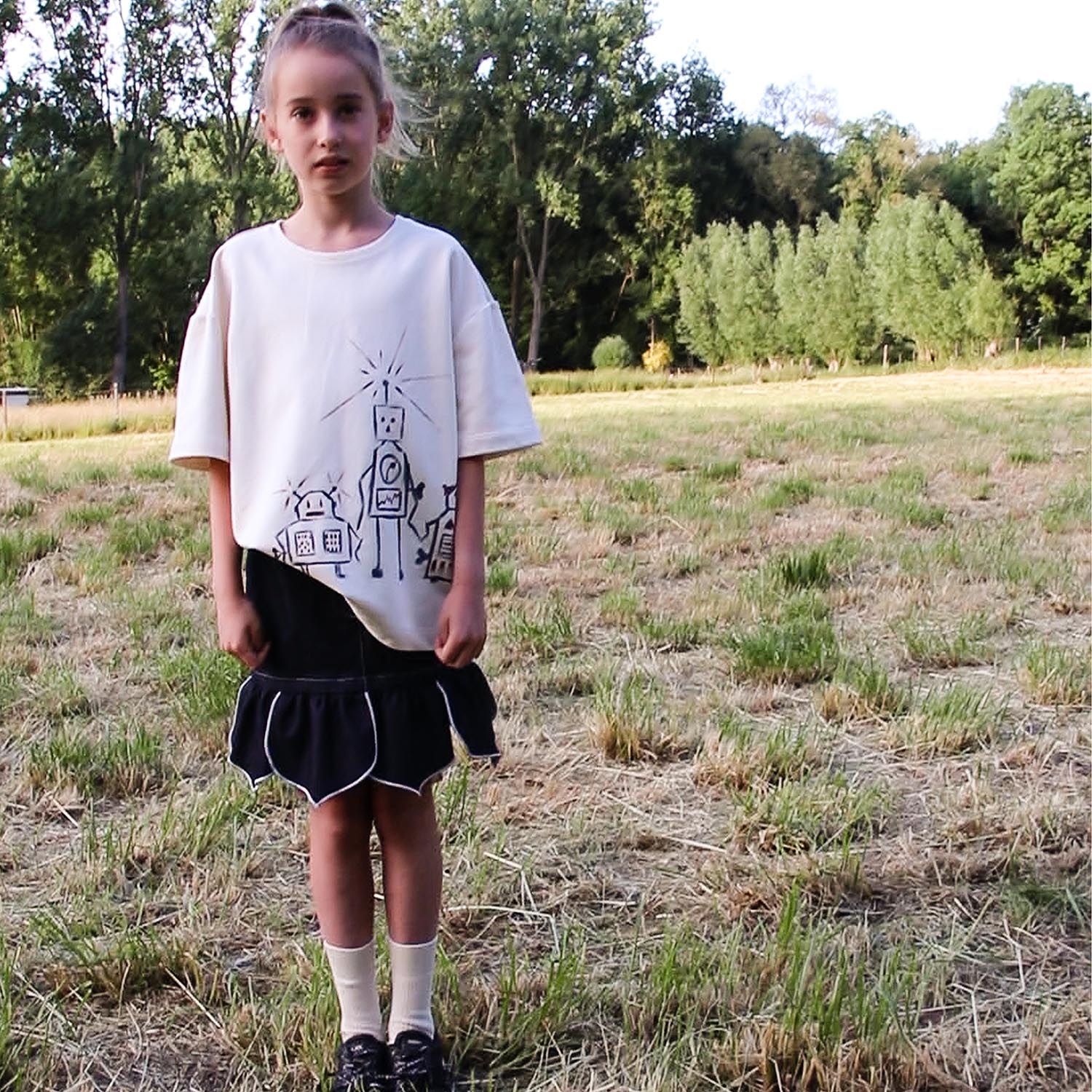 Off-White Oversized T-Shirt with Hand Painting